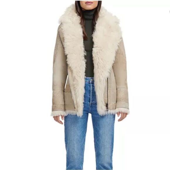 HiSO Rumour Shearling Moto Coat Cement Medium NWT in packaging - Picture 4 of 12